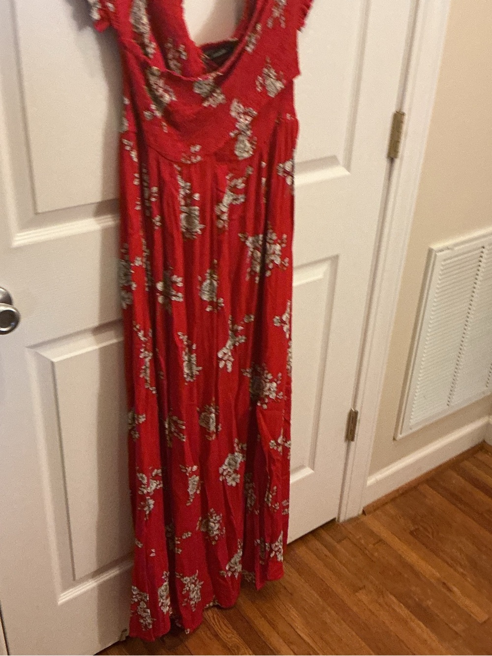 City Chic Red Floral Smocked Maxi 49” Dress Off-shoulder - Picture 5 of 7
